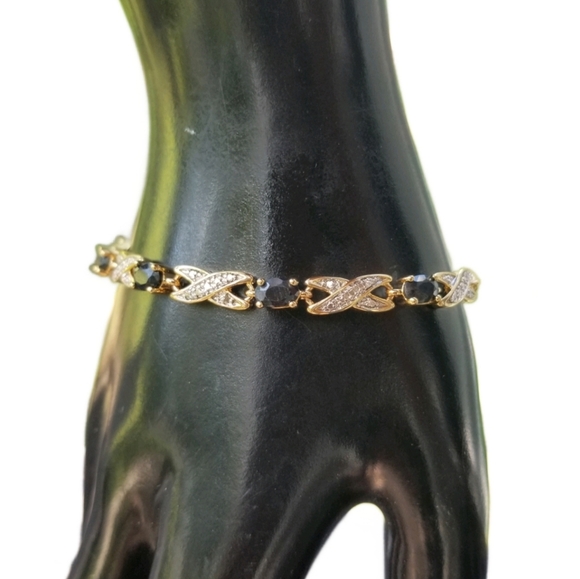 PAJ 18k GOLDPLATED  SAPPHIRE & DIAMOND XOXO TENNIS BRACELET - Picture 2 of 7